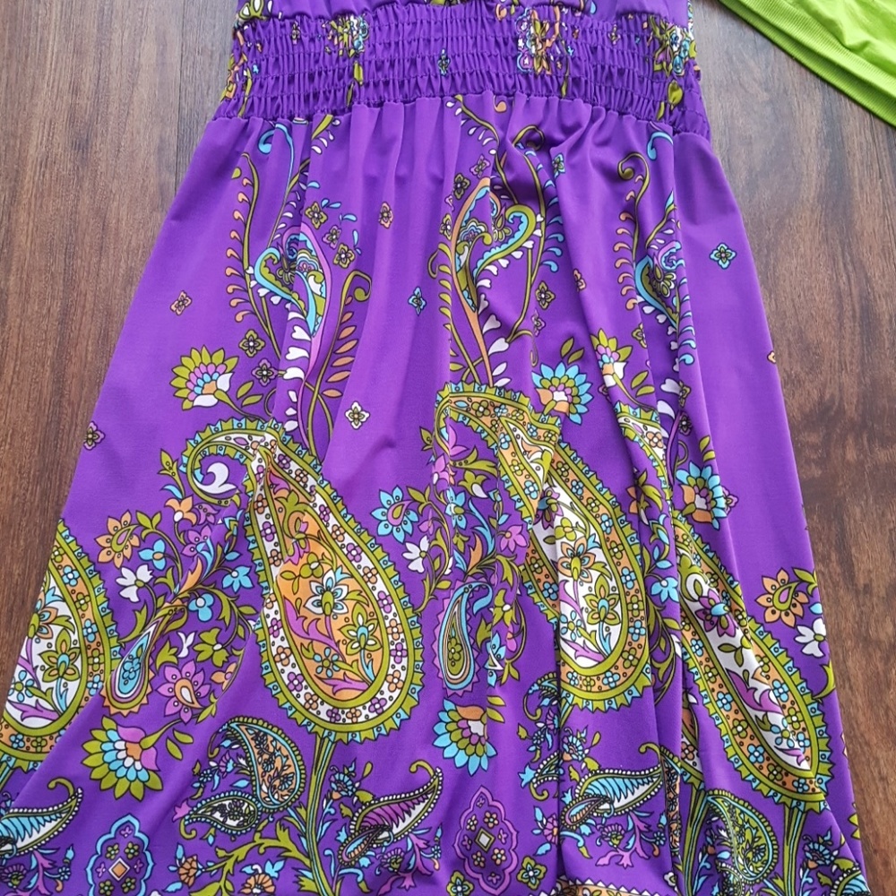 Purple Paisley Dress with Green Bandeau - Picture 3 of 7